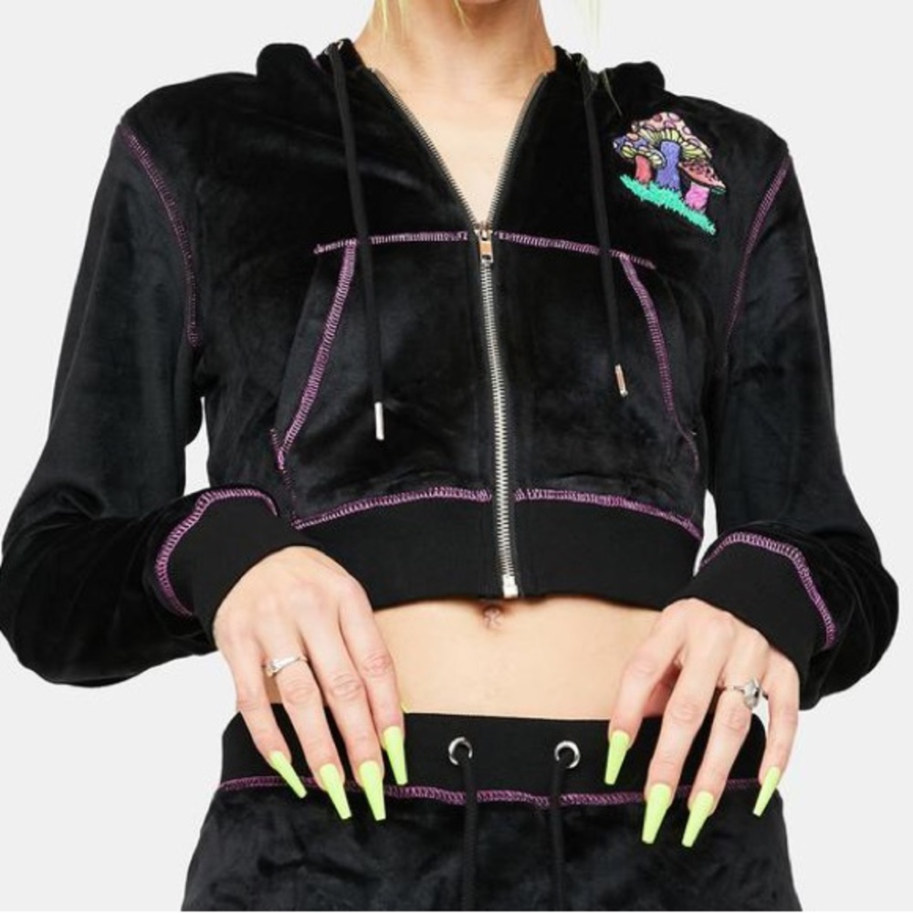 CURRENT MOOD by dolls kill ~ MIND TRIP VELOUR ZIP UP HOODIE (M)